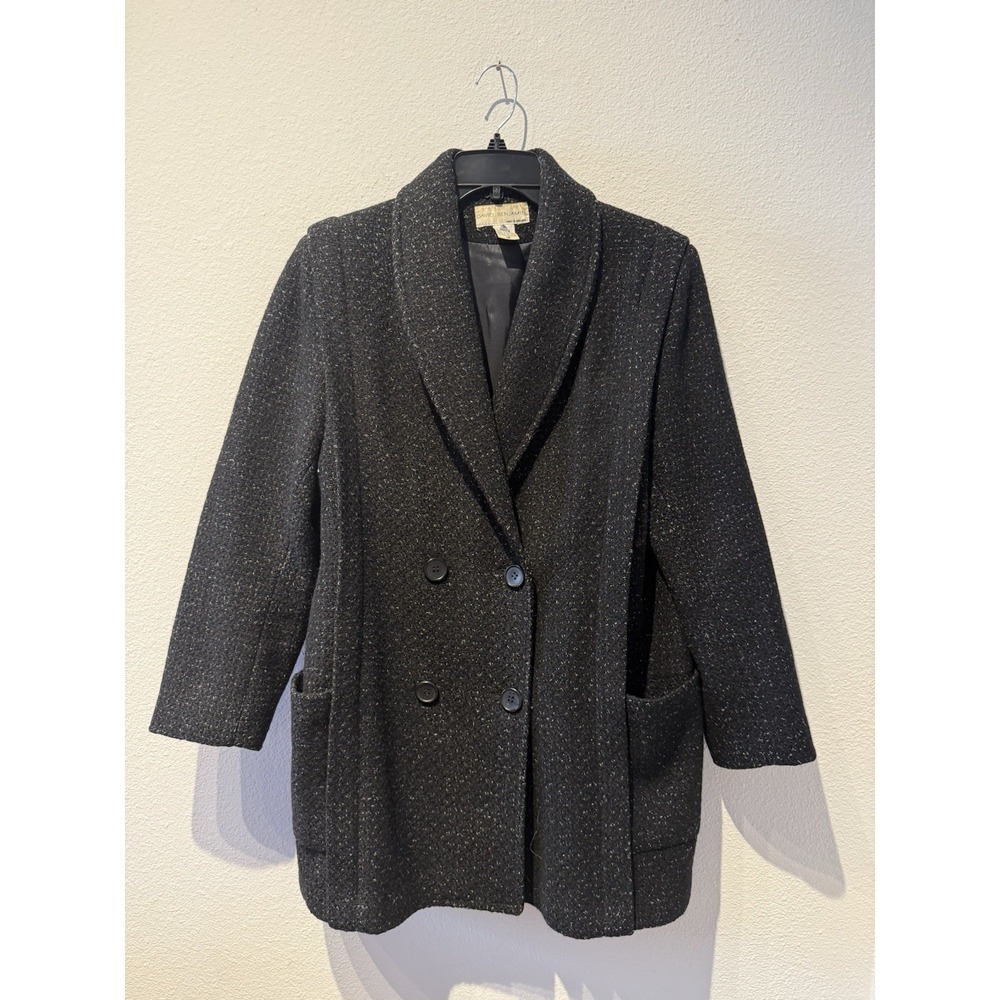 David Benjamin Jacket Pea‎ Coat Outerwear Vintage Black Wool Preppy Business 12